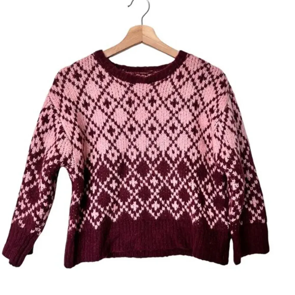 Anthropologie Maeve Sigfried Sweater XSP Pink‎ Wool Marsala Crewneck - Picture 2 of 8